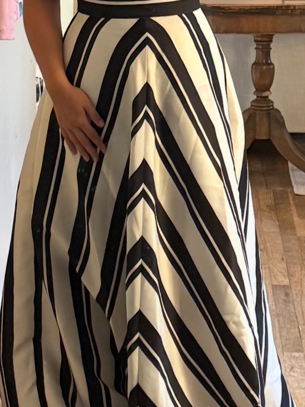 Halston Heritage Black & White Strapless Stripe Maxi Gown - Picture 4 of 4